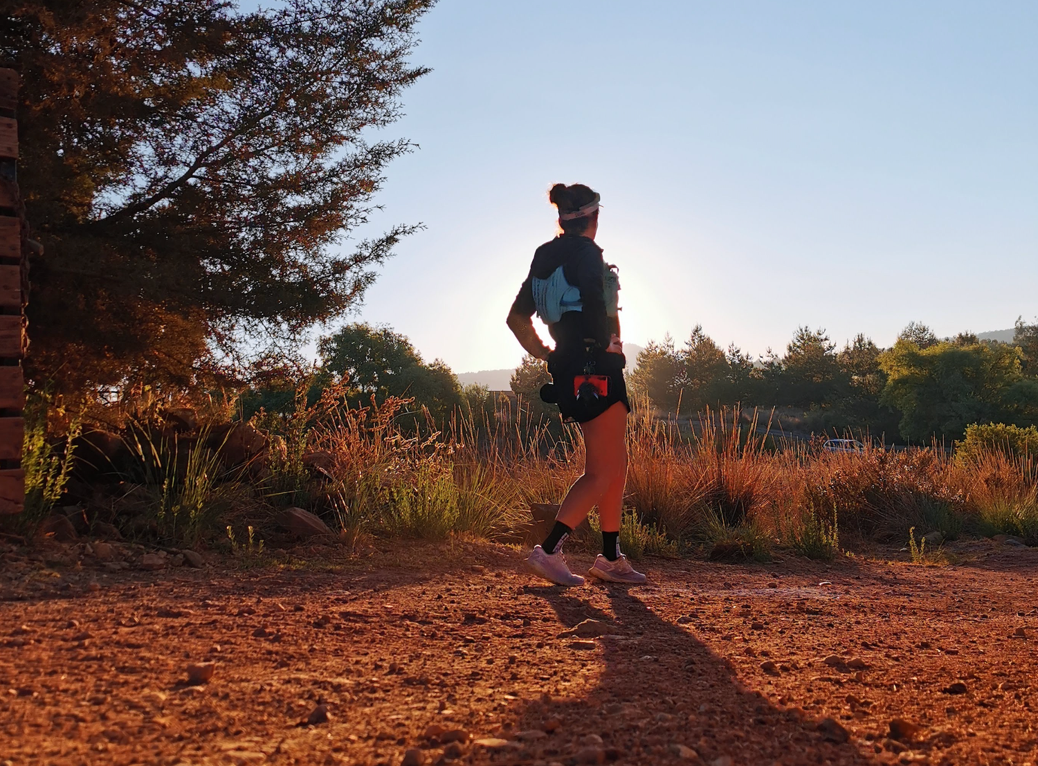 Elva Villarreal, sports photographer working on trails.