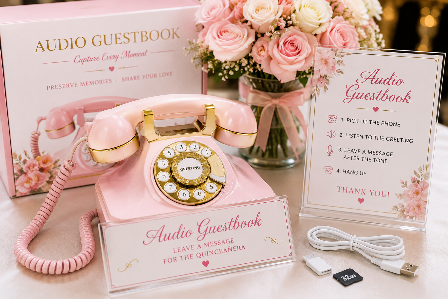Quinceañera audio guestbook without subscription fees for families wanting local storage, reusable equipment and lower celebration costs