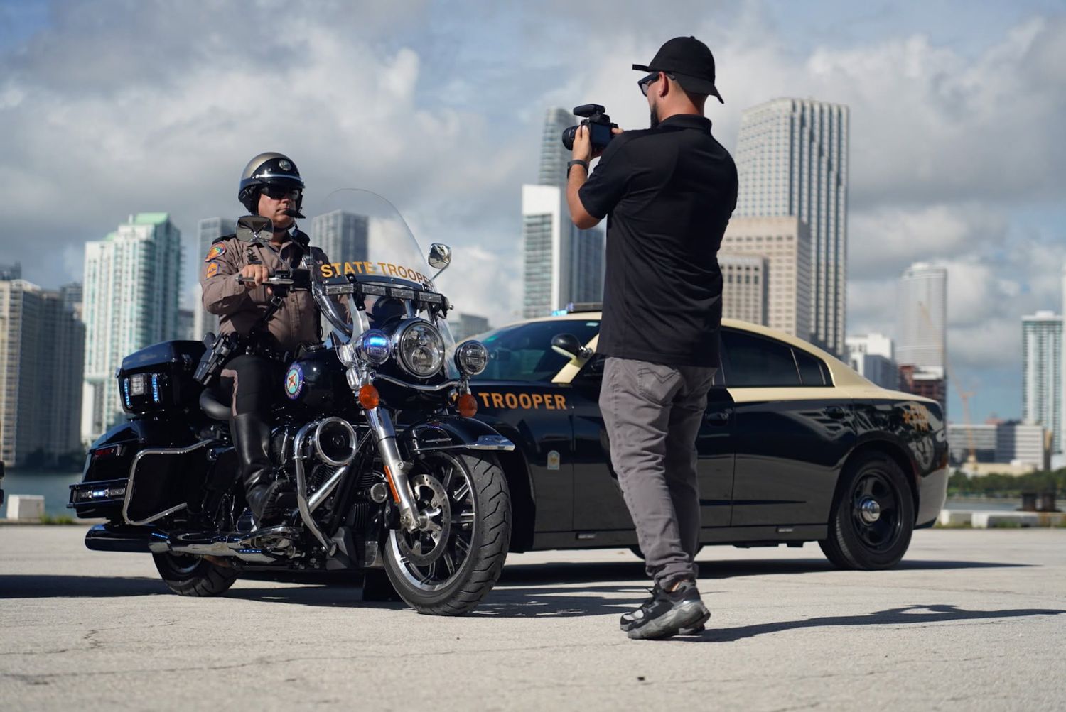 Orlando content creation photographer Ray Alvarez — on-location commercial photo shoot with motorcycle and city backdrop