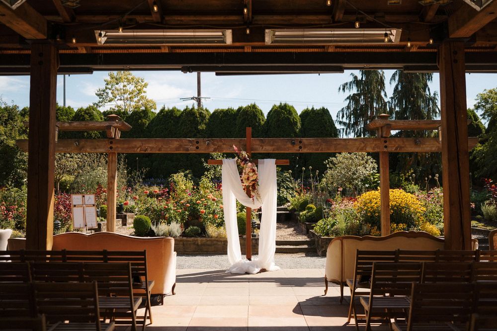 Outdoor wedding ceremony setup at Willows Lodge in Woodinville, Washington.