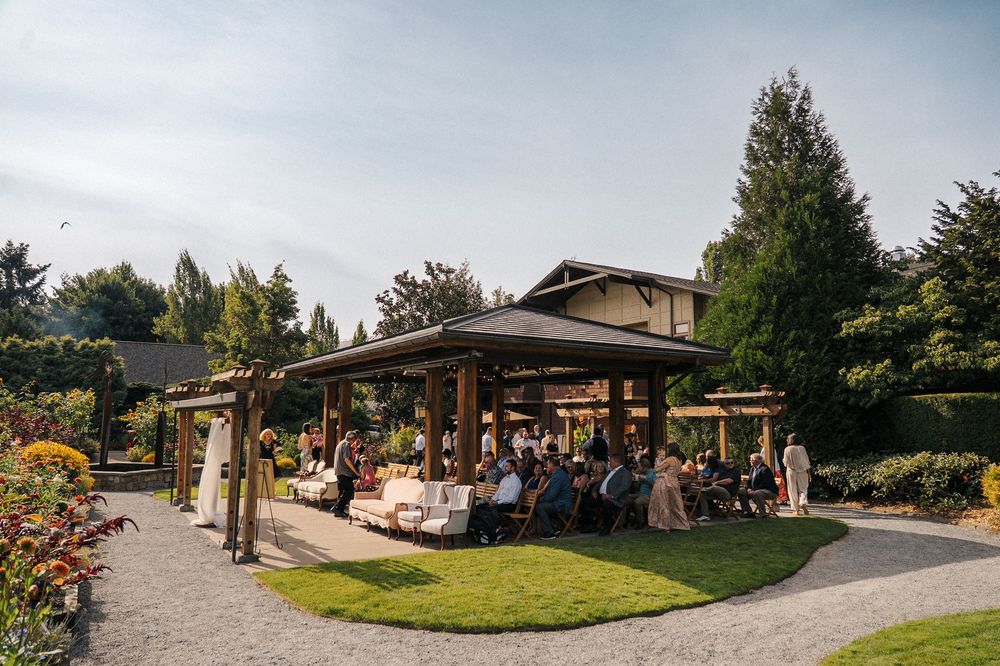 Outdoor wedding ceremony setup at Willows Lodge in Woodinville, Washington.