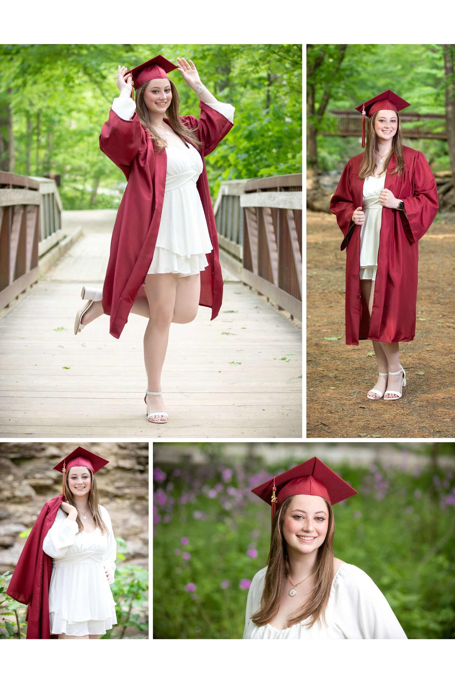 Class of 2026 Delaware Christian senior photos at Shale Hollow Park with graduation cap and gown and natural outdoor portraits.