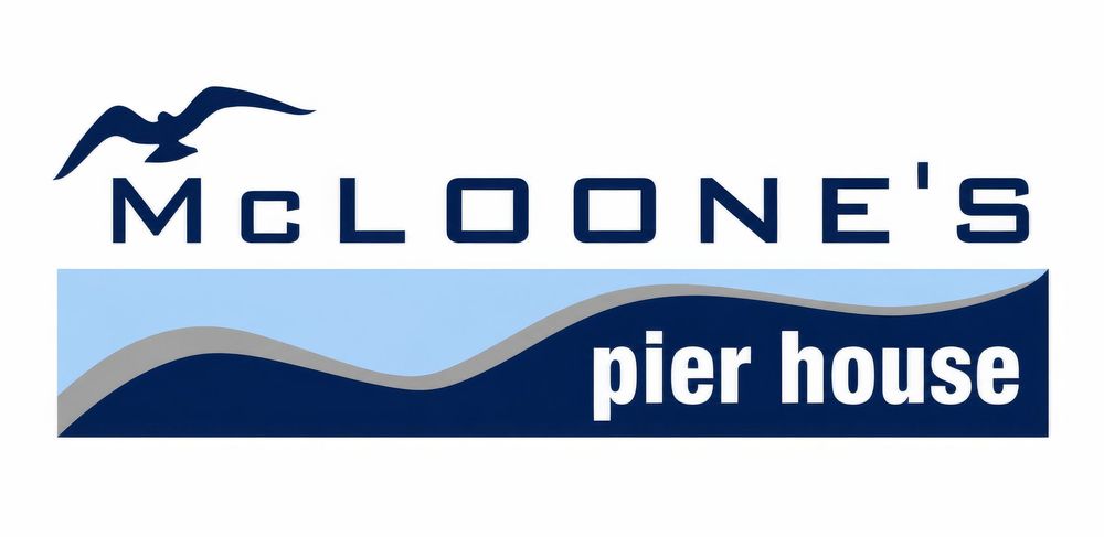 McLoone's Pier House restaurant logo featuring a seagull and wave design in blue and gray.