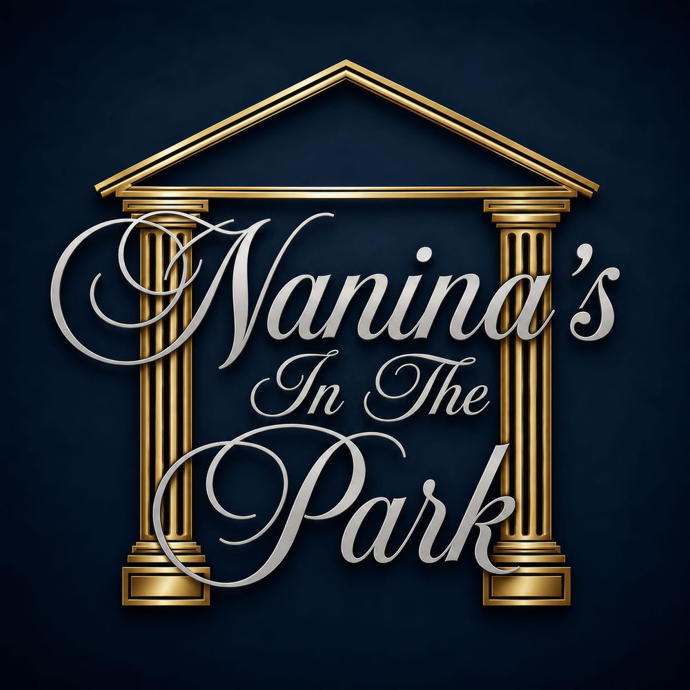 Nanina's In The Park elegant logo with gold columns and silver script on a dark navy background.