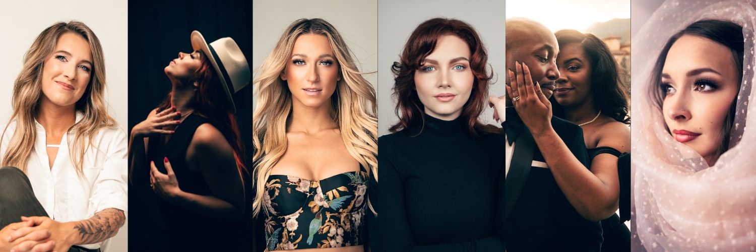 A collage of six diverse women posing individually in stylish outfits and settings, showcasing varied personalities and styles.