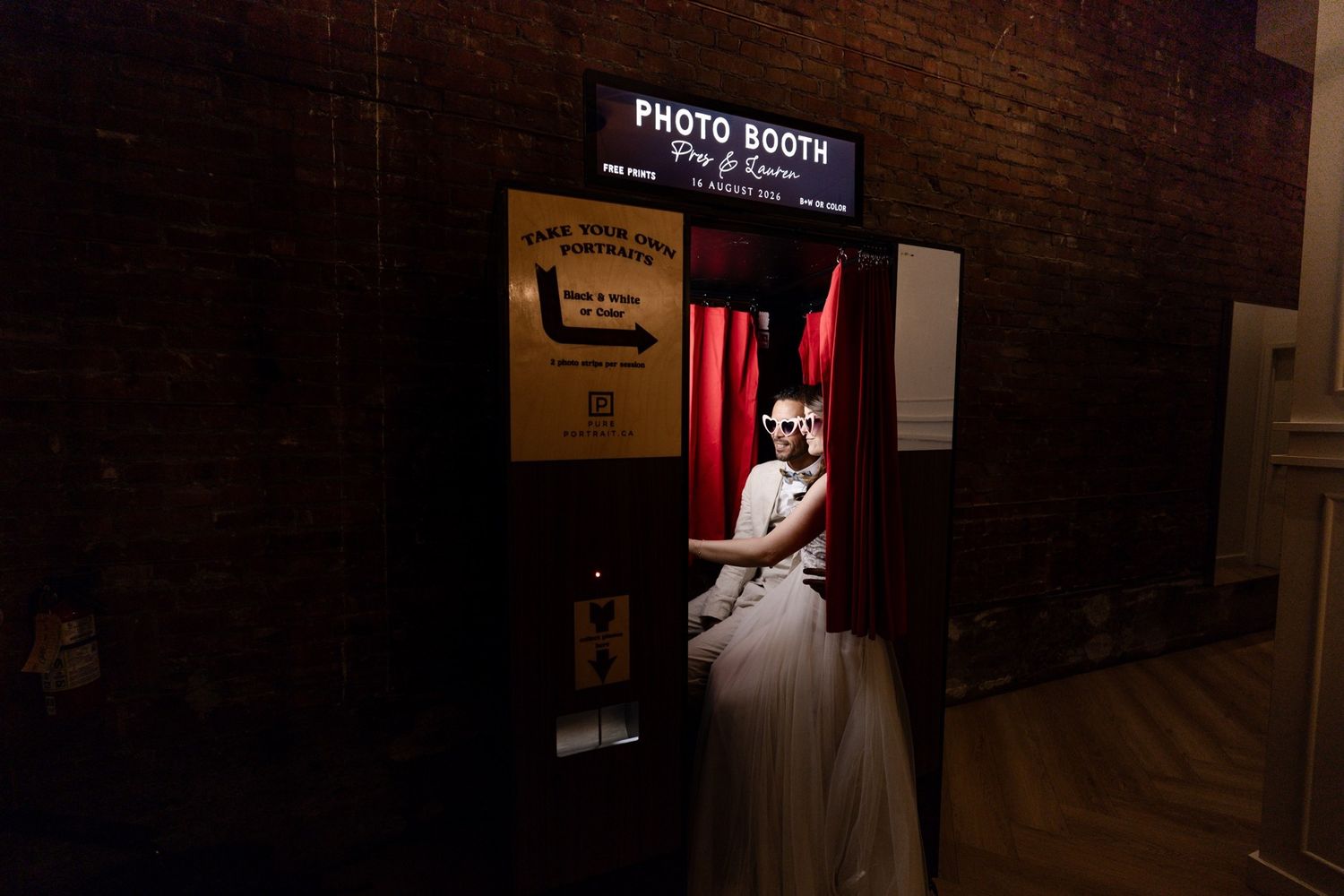 Calgary photo booth bride in enclosed curtain booth