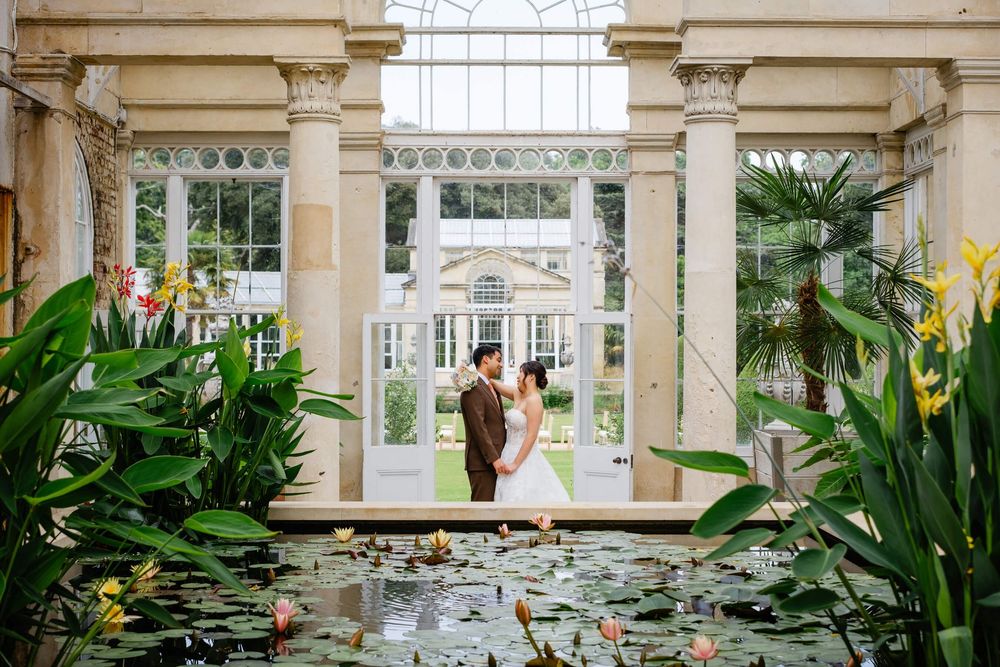 bride and groom at wedding in Syon park