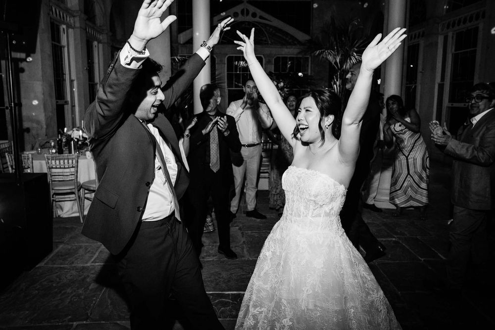 bride and groom happy