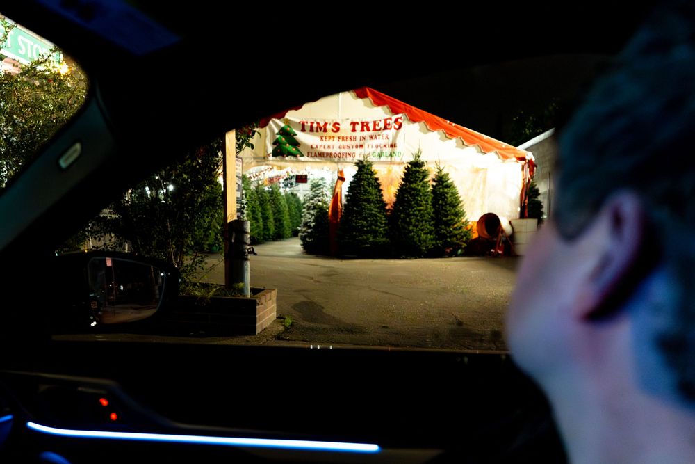 A row of outdoor Christmas light displays at night showing illuminated holiday decorations and decorative scenes.
