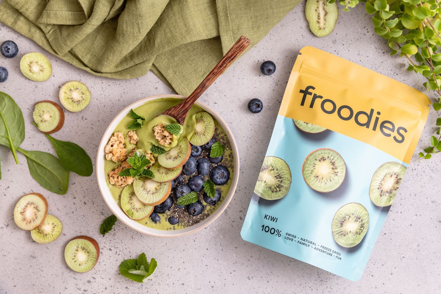 Visuels cohérents autour d'une recette réalisée avec le produit d'une marque locale suisse de fruits lyophilisés
