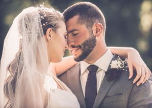 Bride and groom share a moment together after being married