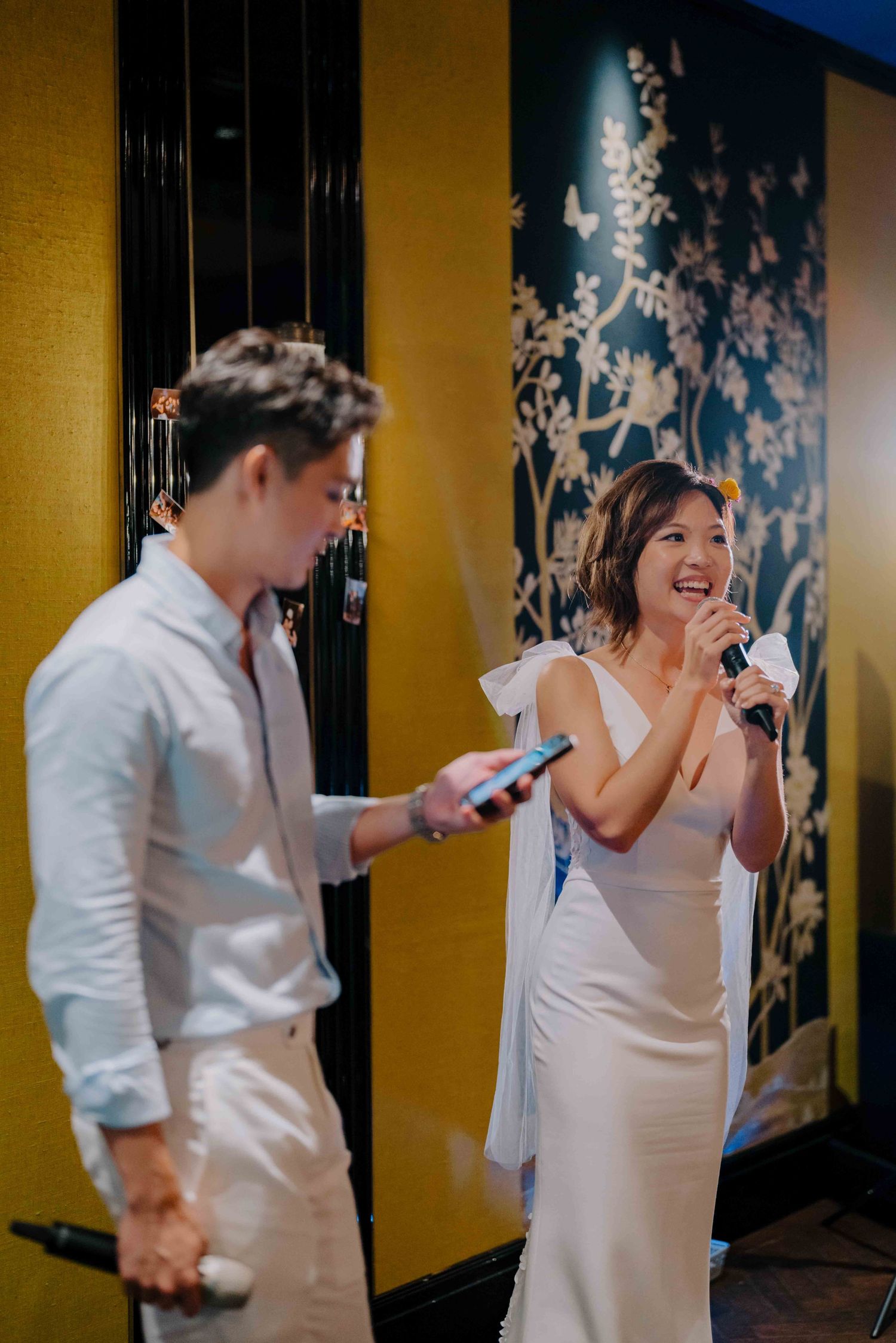 bride and groom giving a speech to their guests at their wedding afterparty at siri house dempsey
