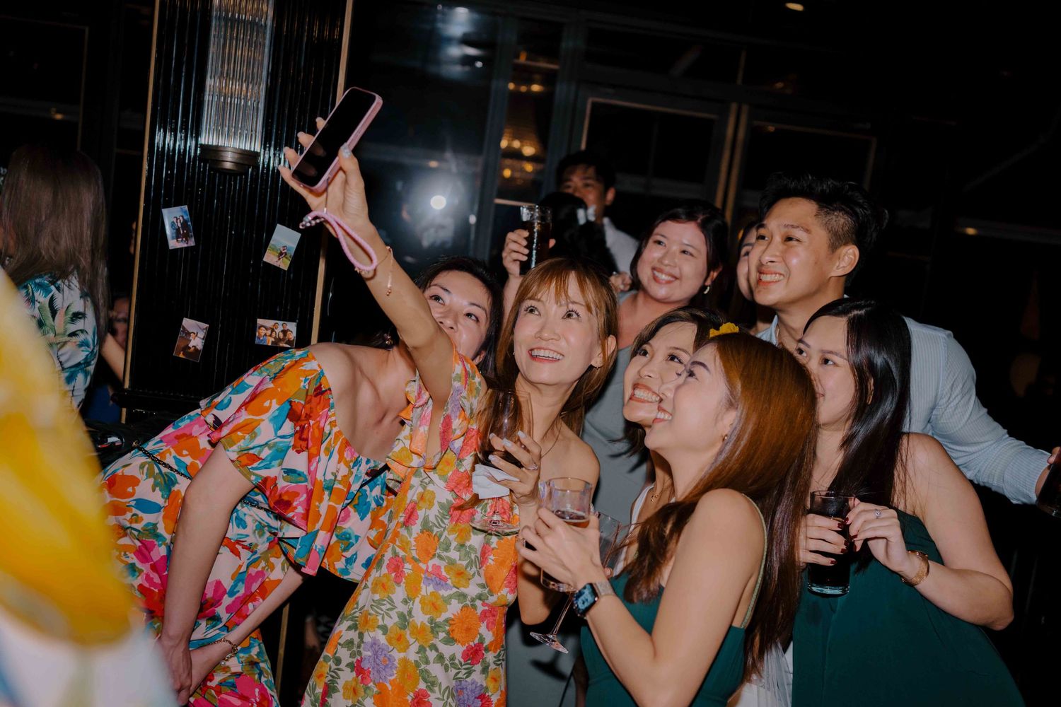 guests taking a selfie at wedding afterparty at siri house dempsey