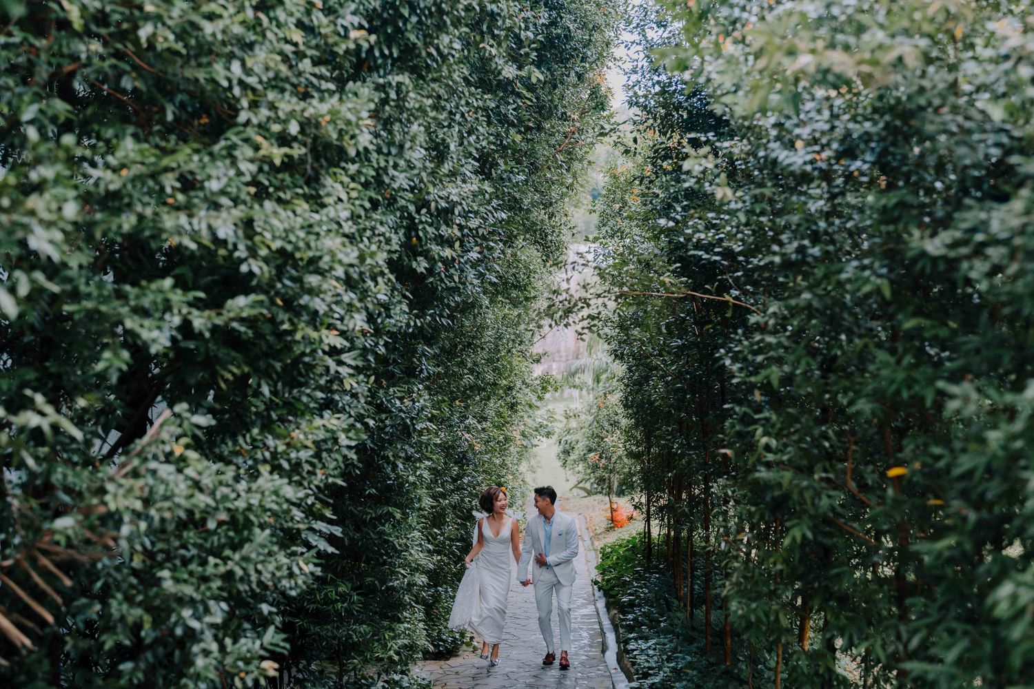 bride and groom at dempsey hill singapore