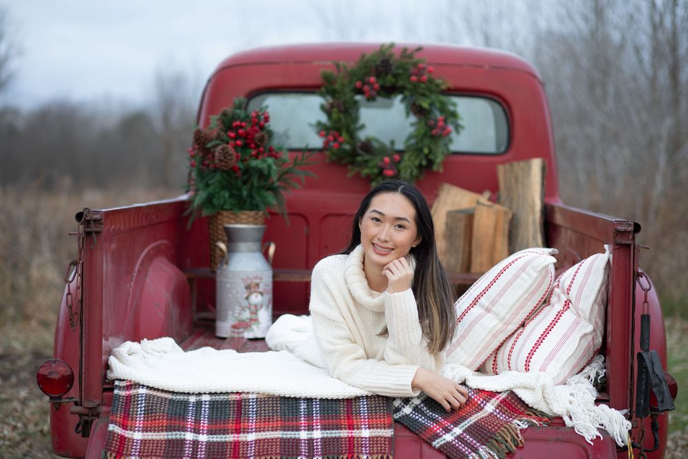 Antique Red Truck Christmas session - Country View Photos outdoor venue 
in Dimondale, MI