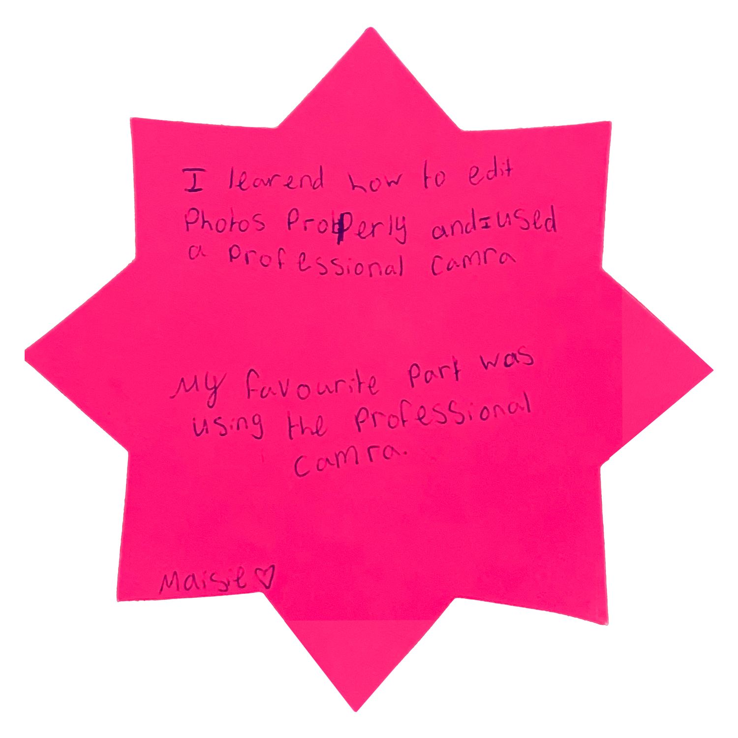 Pink star-shaped sticky notes arranged in a row on a white background.