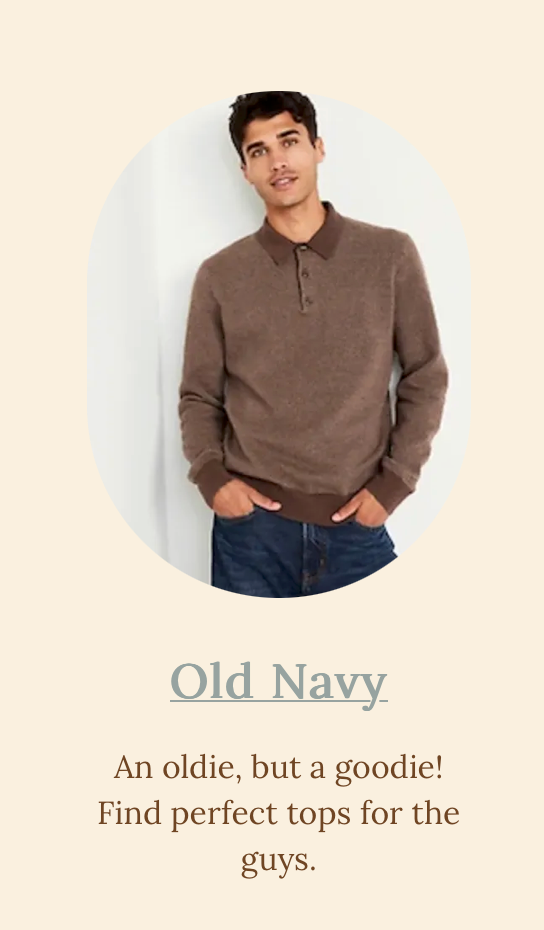 Brown polo sweater with jeans from Old Navy mens collection.