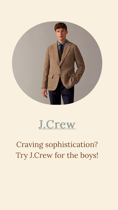Classic brown tweed blazer and navy pants from J.Crew menswear collection.