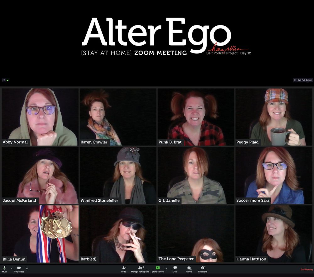 Grid view of participants in an online video meeting titled Alter Ego showing multiple webcam feeds.