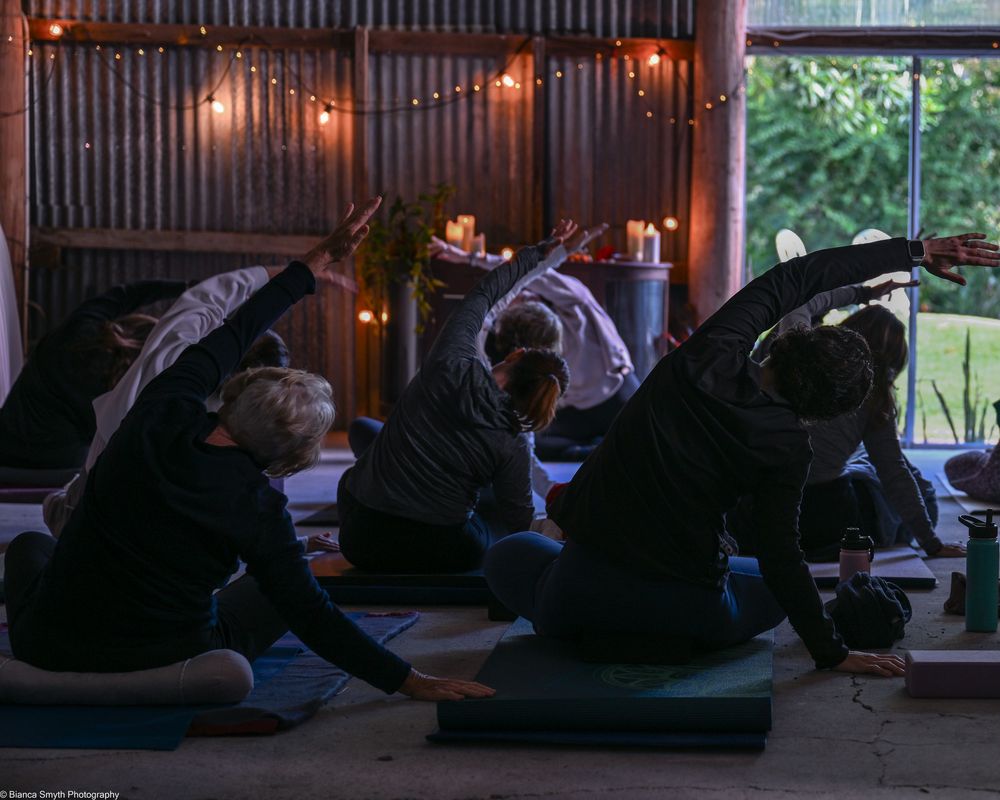 Group photo of people who attended a yoga retreat