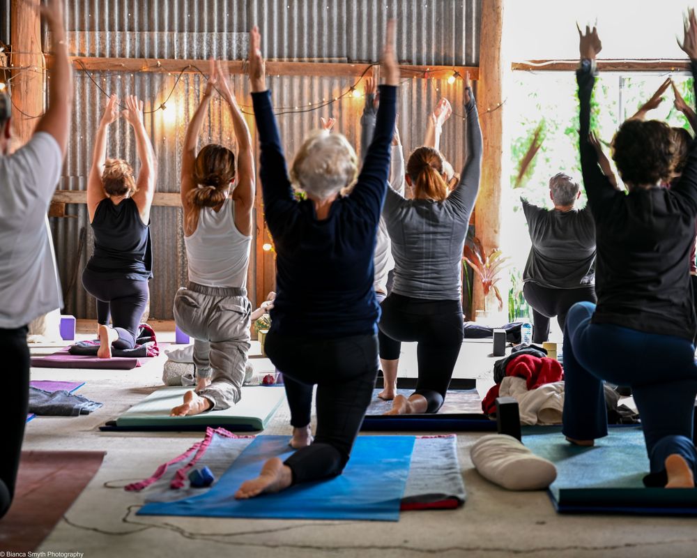 Group photo of people who attended a yoga retreat