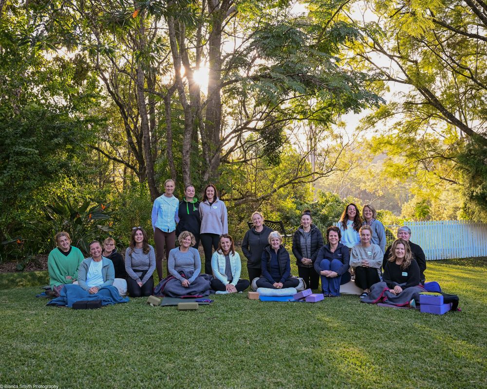Group photo of people who attended a yoga retreat