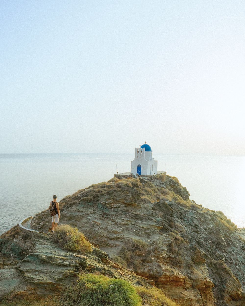 Small chapel on a rocky hill overlooking the sea