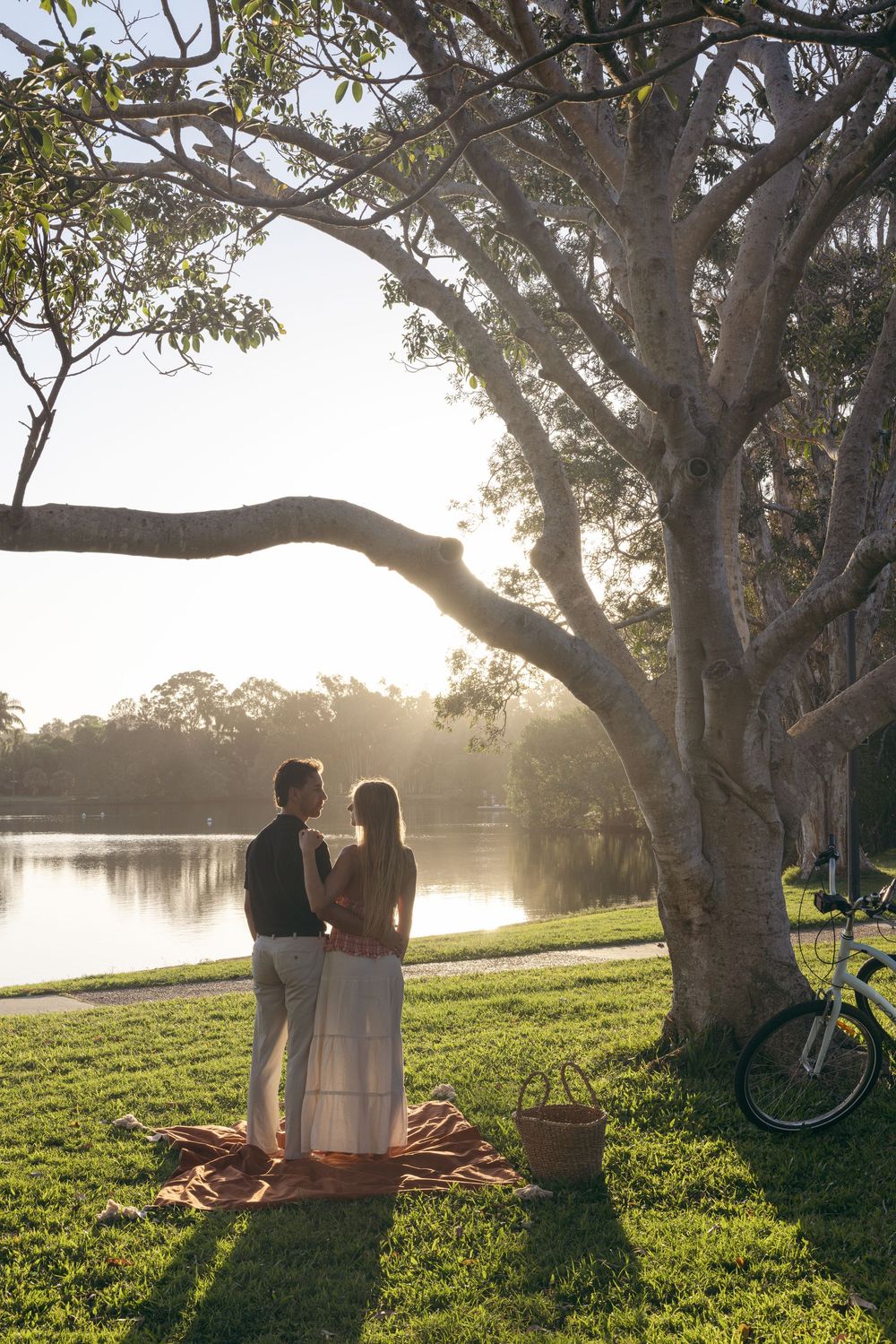 Romantic sunset couple session captured in a cinematic lifestyle photography style