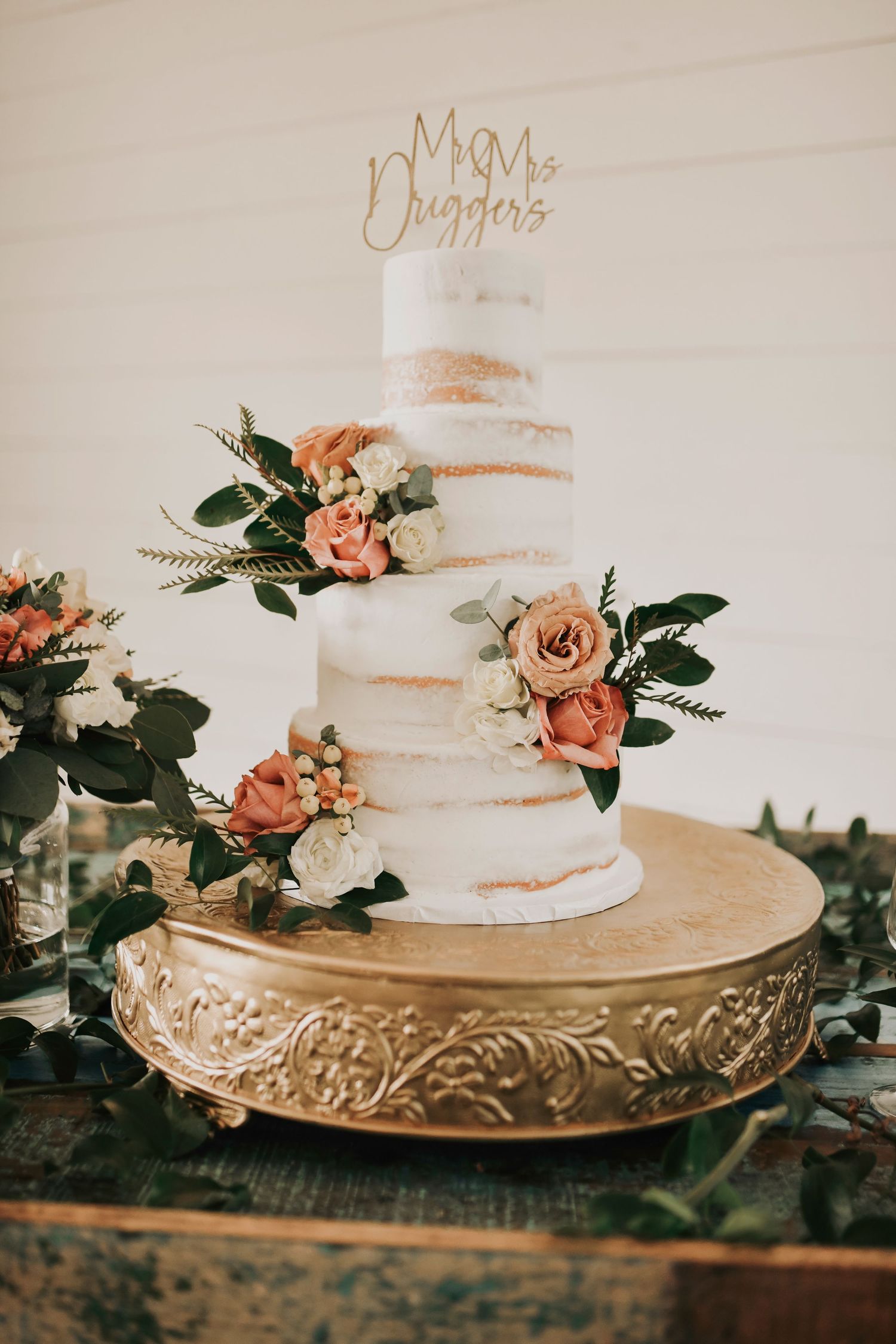 Wedding cake table barn reception decor