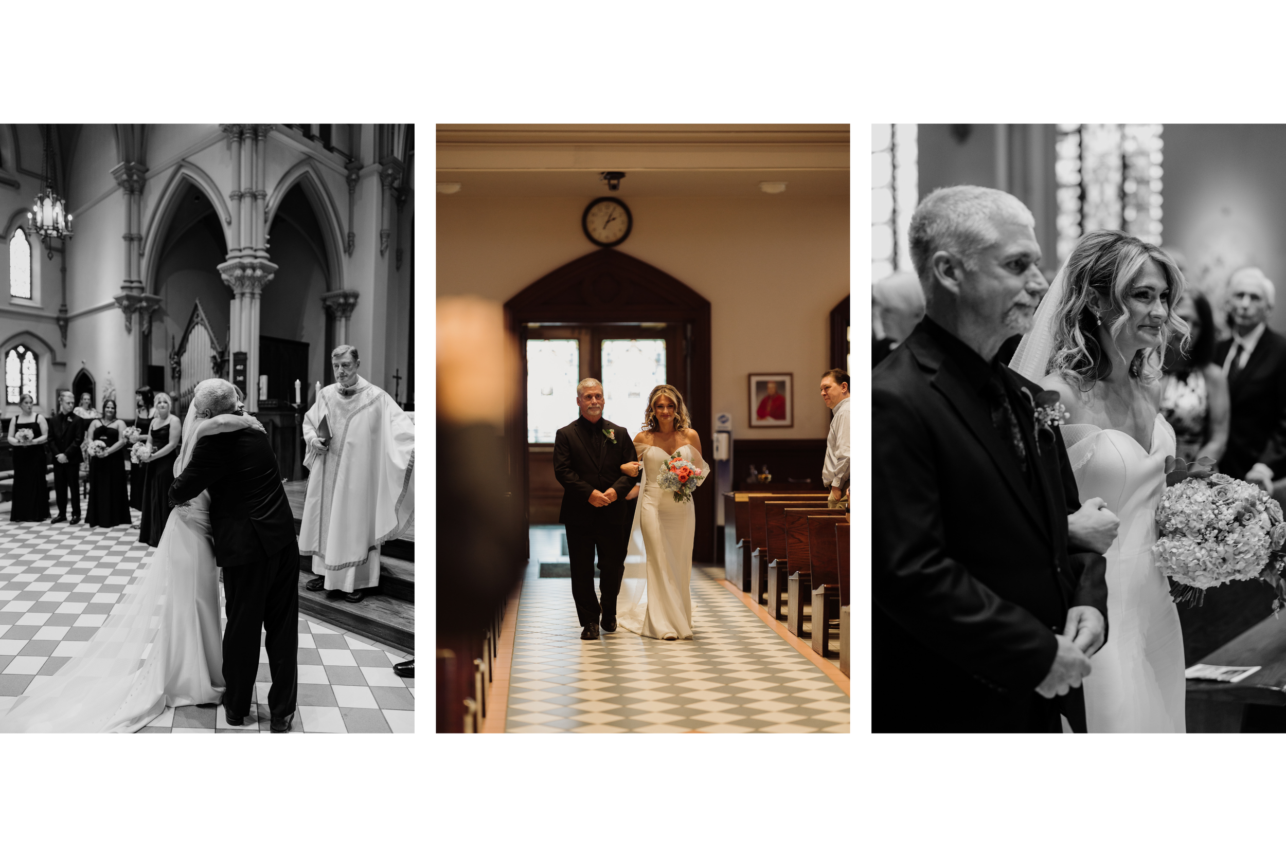 Bride walking down the aisle with Dad at St. Mary's Church in Auburn NY