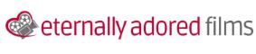 A logo design featuring red text reading 'eternally adored films' with a small grey camera icon on the left.