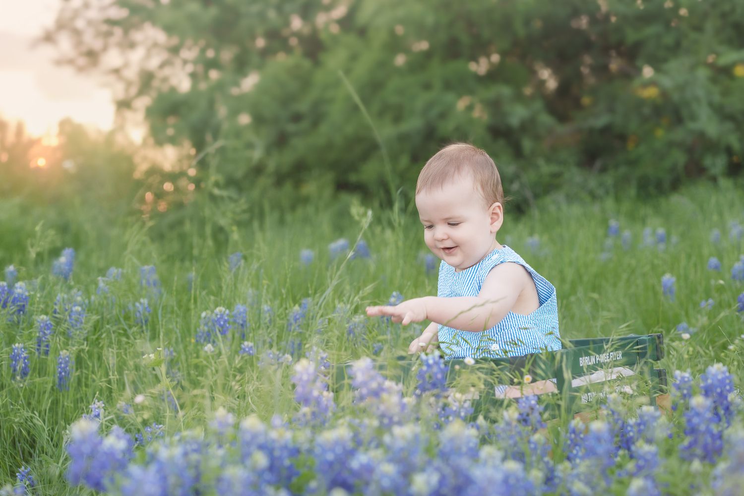 bluebonnet mini session Grapevine Texas family posed outdoors golden hour outfits