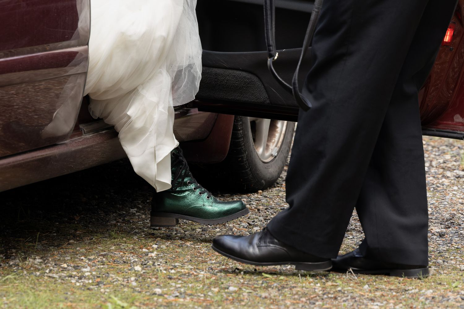Wedding guests' feet and shoes are shown in a candid photo lineup at a formal event.