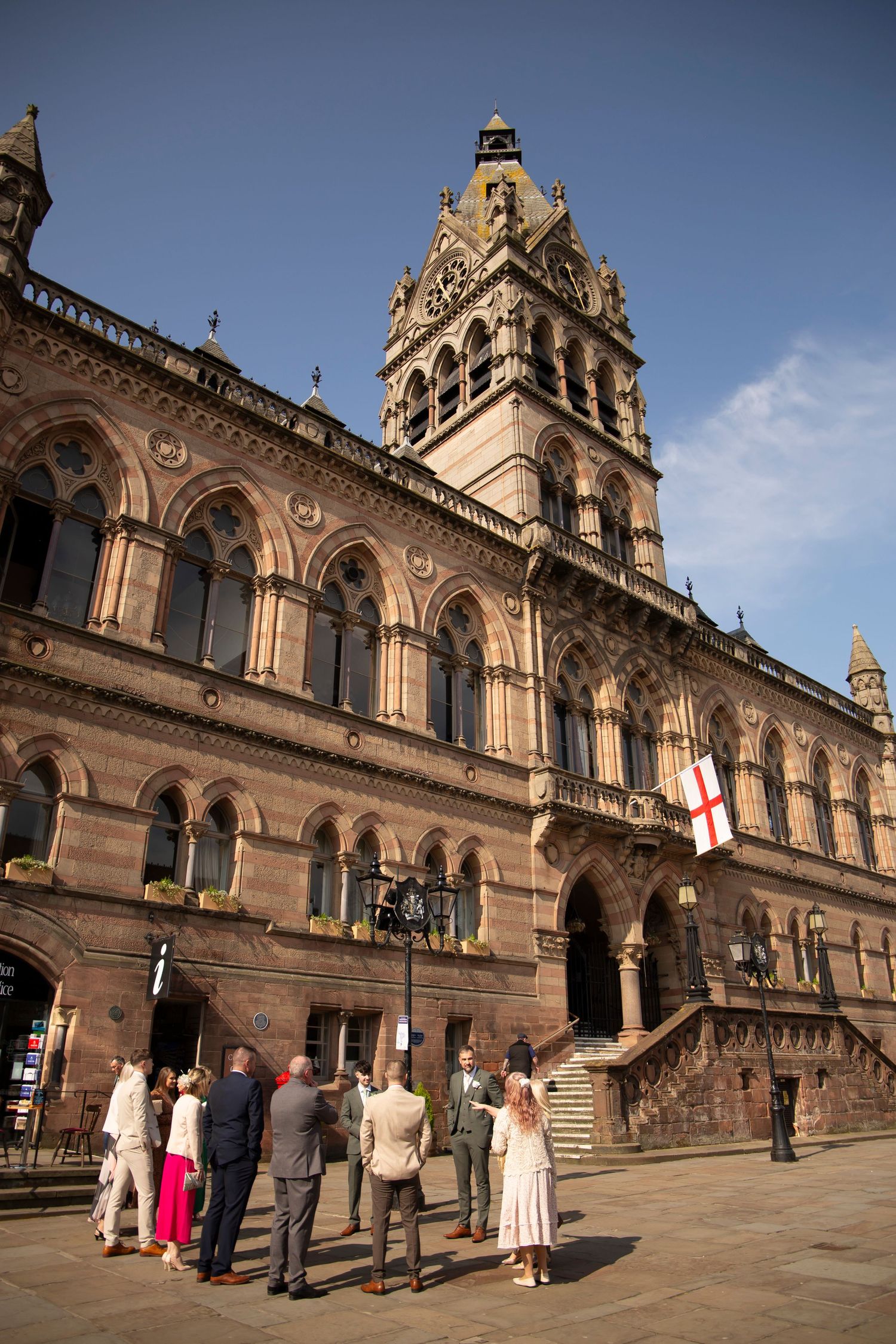 Wedding guests waiting outside Chester Town Hall