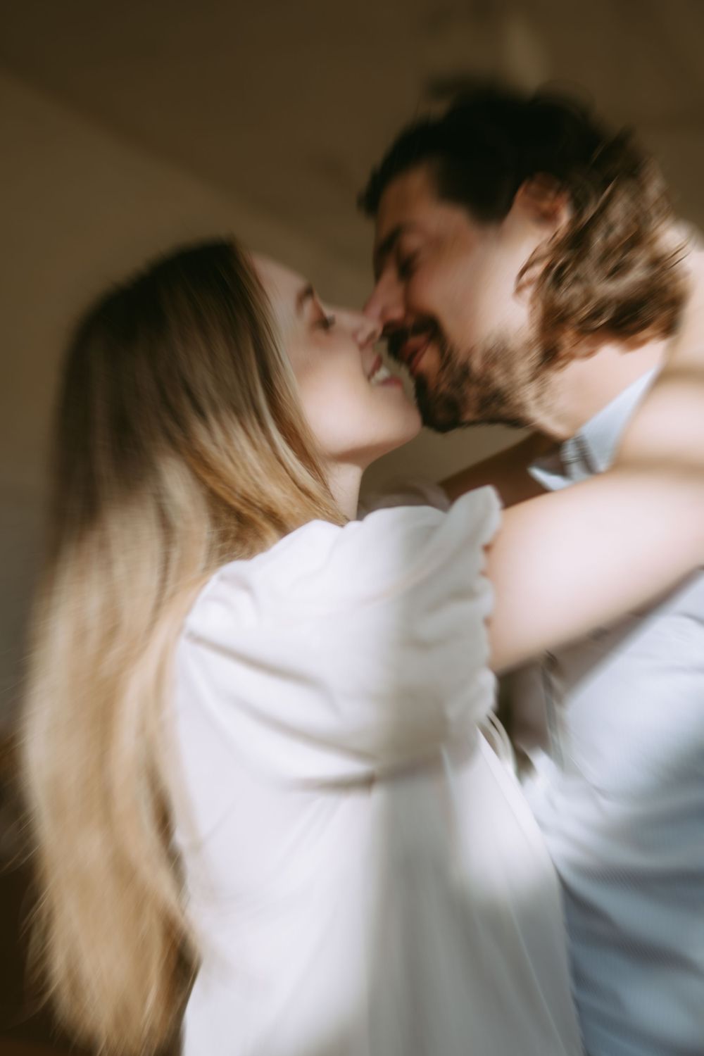 Intimate couple sharing tender moments in a series of romantic close-up shots.
