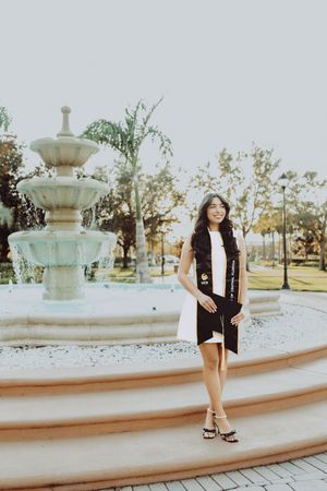 A series of outdoor photos featuring a fountain and curved stone seating area in a park setting.