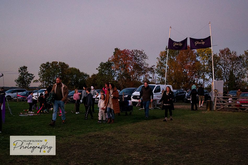 Open air cinema advertisement with circus acts, food stalls, and film screening near Haverhill