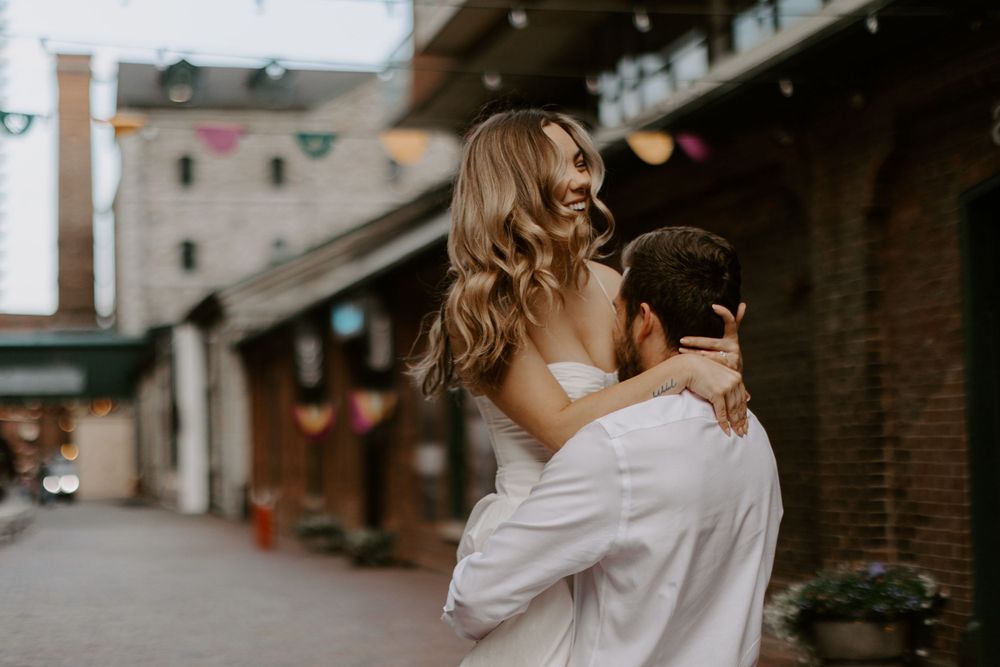 distillery and polson pier engagement photography session in downtown toronto,
