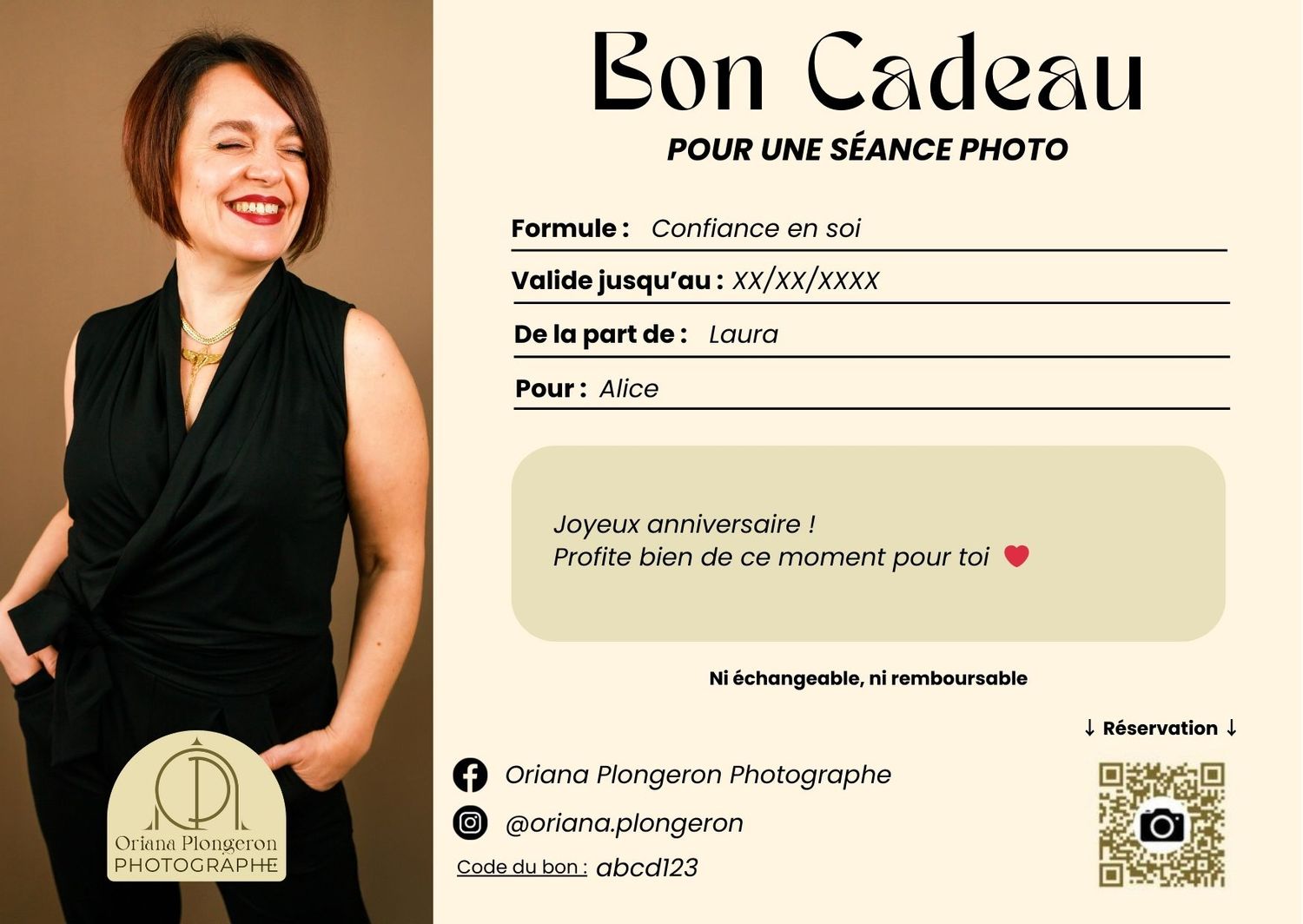 Bon cadeau à offrir à ses proches pour une séance photo avec Oriana Plongeron, photographe près de Saint-Étienne dans la Loire
