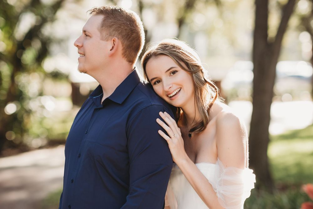 Elegant engagement portraits at The Henry B. Plant Museum in Tampa captured at sunrise