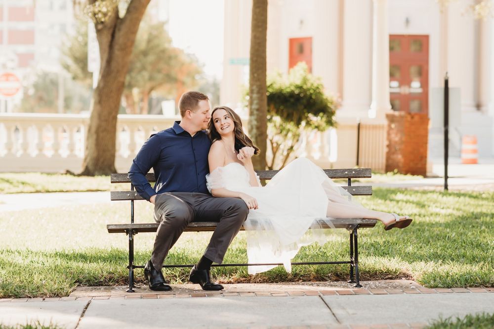 Romantic Tampa engagement portraits at sunrise at The Henry B. Plant Museum