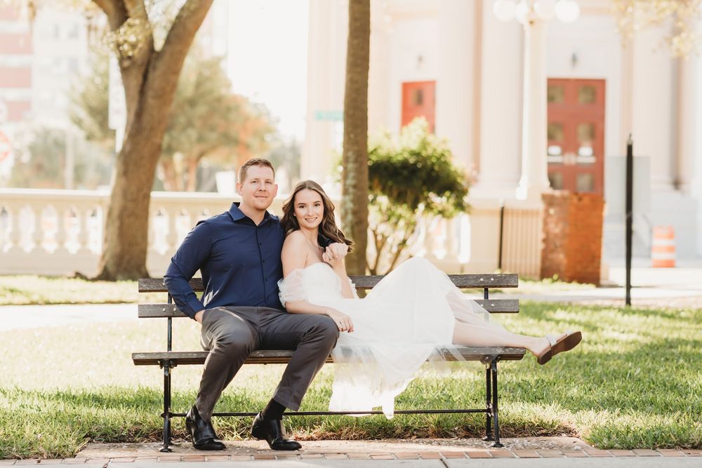 Sunrise engagement session at The Henry B. Plant Museum in Tampa Florida with soft morning light