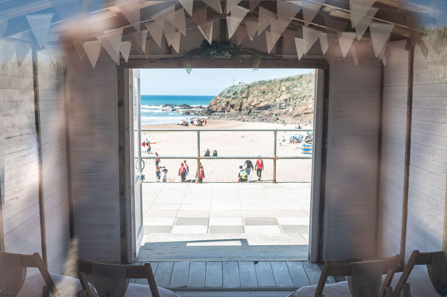 View towards the beach and the sea from the Bude Beach Hut