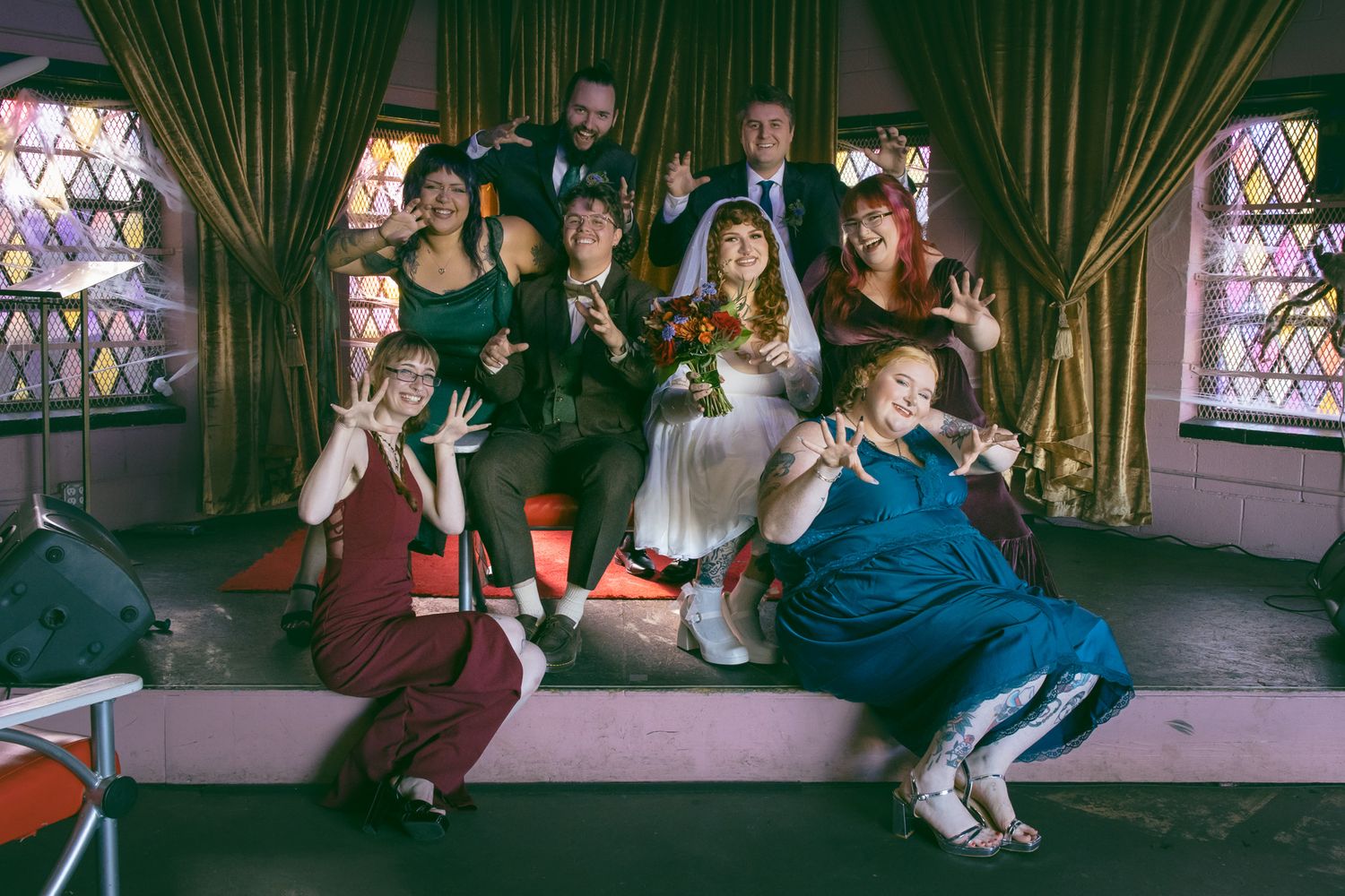 group photo wedding ceremony alternative couple in asheville nc