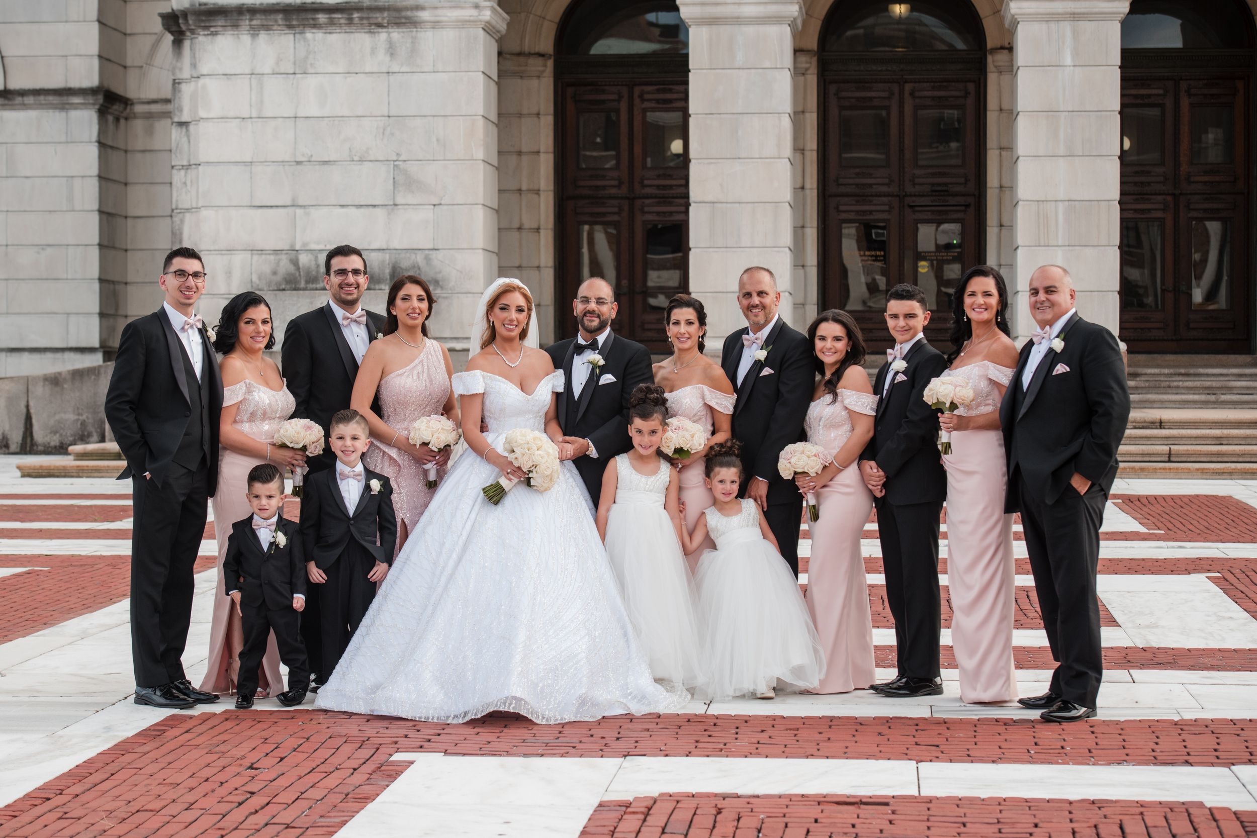 Luxury wedding portraits at the Rhode Island State House. Elegant marble rotunda photography in Providence by professional Stefy Hilmer.