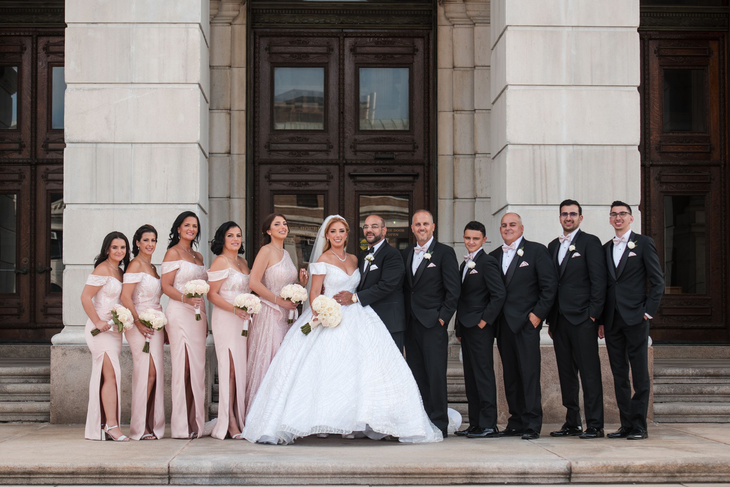 Luxury wedding portraits at the Rhode Island State House. Elegant marble rotunda photography in Providence by professional Stefy Hilmer.