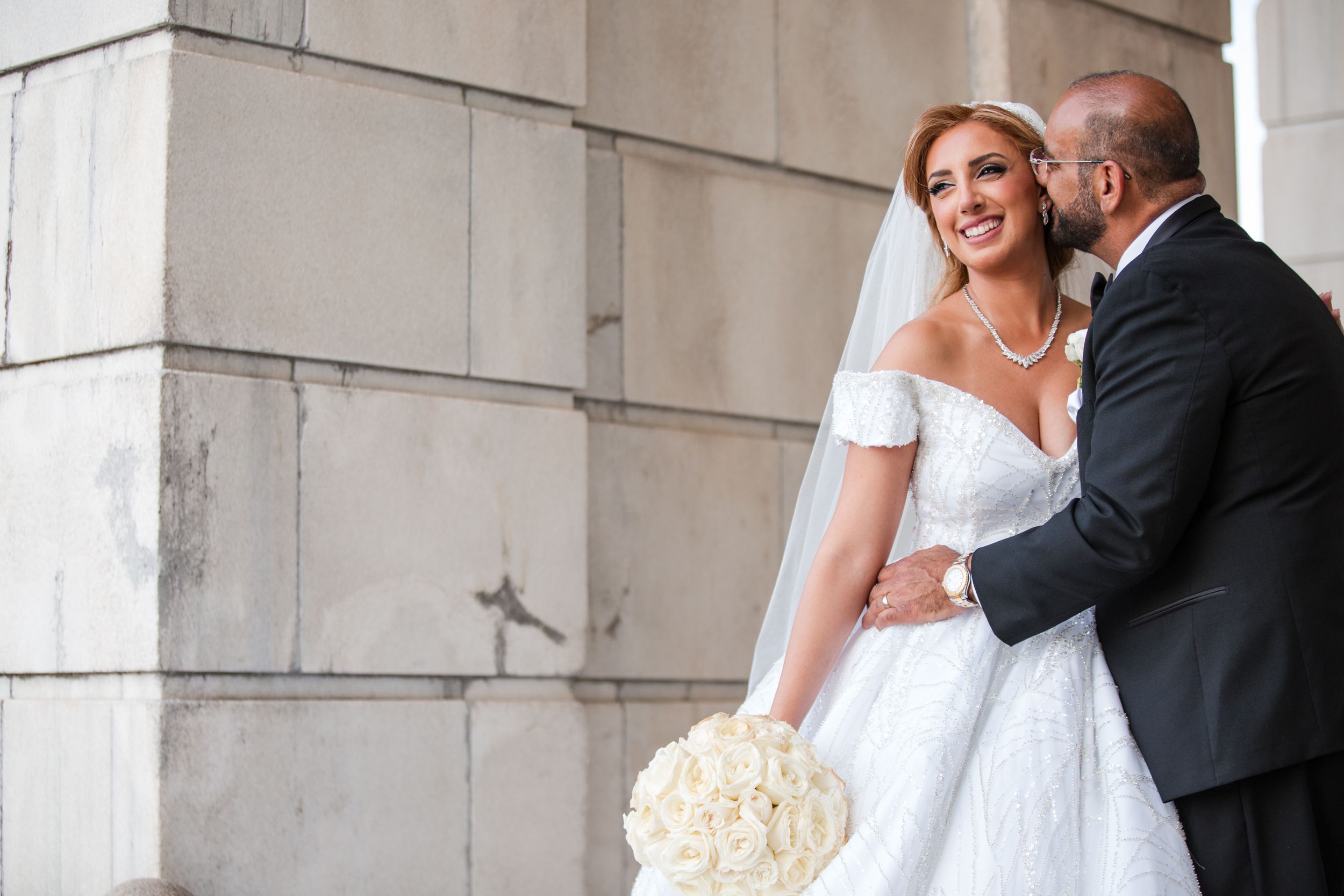 Luxury wedding portraits at the Rhode Island State House. Elegant marble rotunda photography in Providence by professional Stefy Hilmer.
