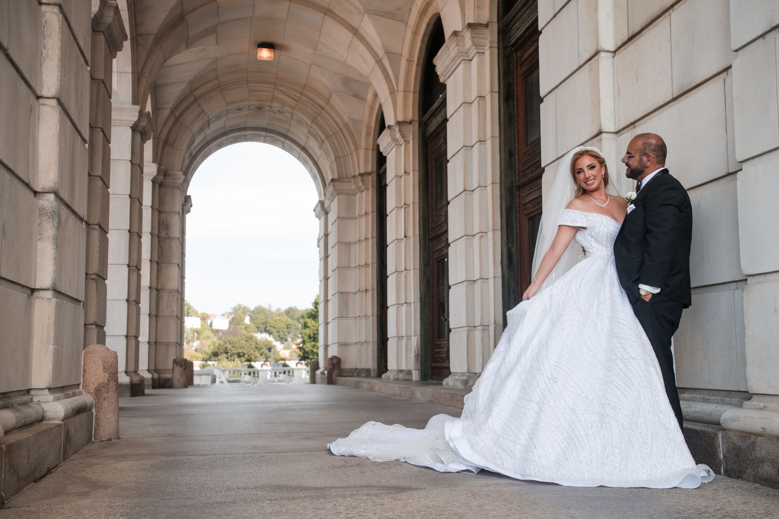 Grand city wedding at the RI State House. Timeless heirloom wedding memories and luxury Providence photography by Stefy Hilmer Photography.