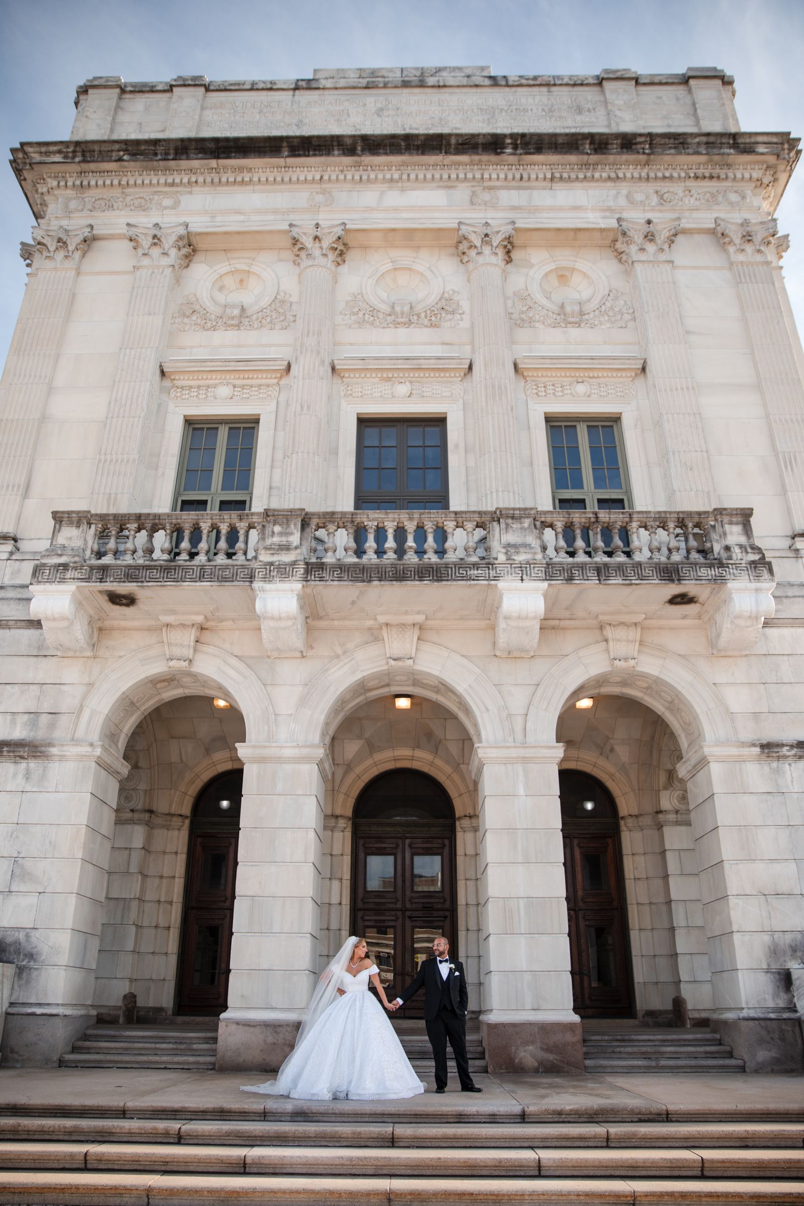Luxury wedding portraits at the Rhode Island State House. Elegant marble rotunda photography in Providence by professional Stefy Hilmer.