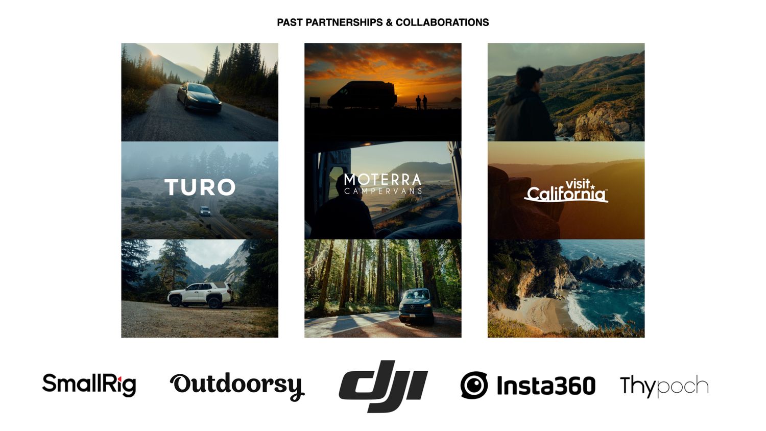 A collection of photography and technology brand logos including Sony, SmallRig, DJI and others displayed in a row.